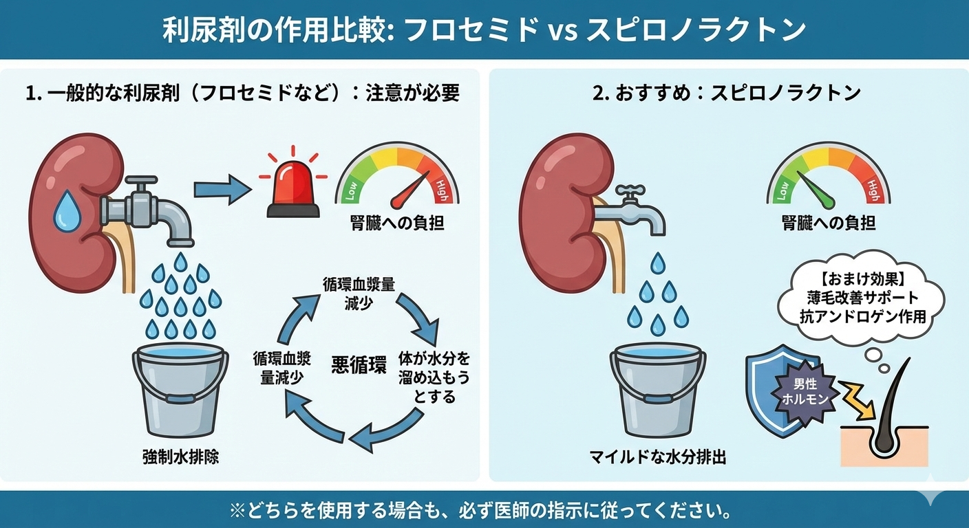 利尿剤の作用比較:フロセミドvsスピロノラクトン