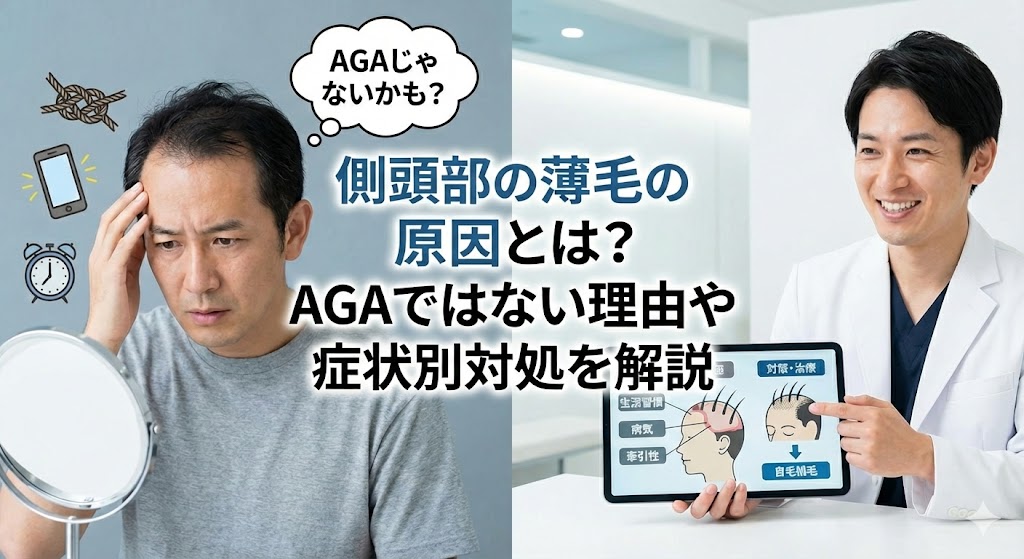 側頭部の薄毛の原因とは？AGAではない理由や症状別対処を解説